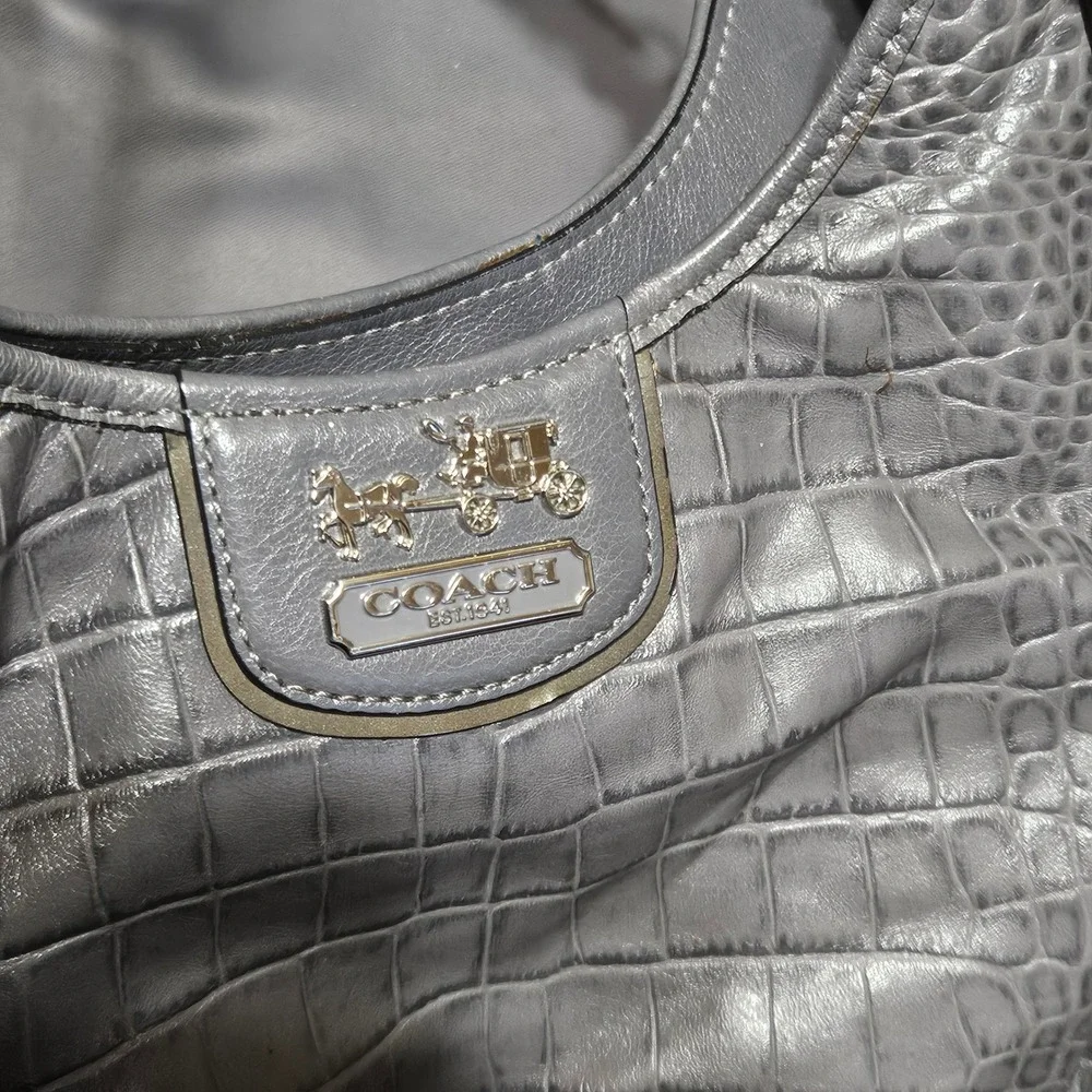 Coach Chelsea Jayden Gray Croc‎ Embossed Leather Hobo Bag 18761 Blue Lining